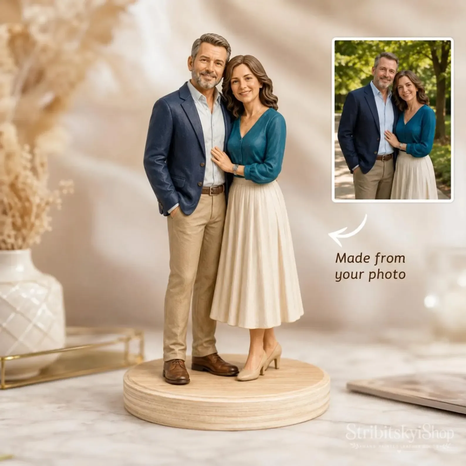 Older couple 3D figurine, made from photo